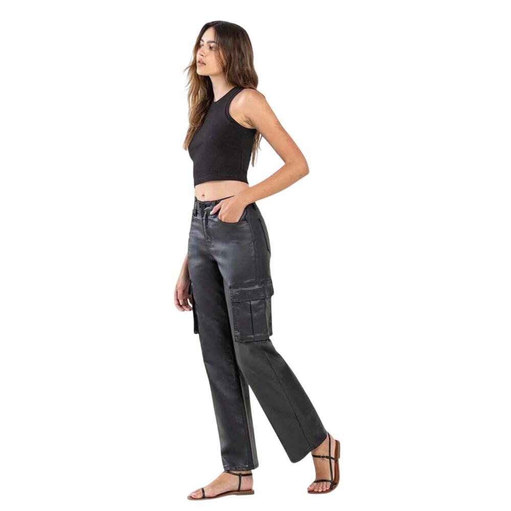 Vervet Womens Jeans Black Coated Cargo Dad Jean Vegan High-Rise Size 27 Festival